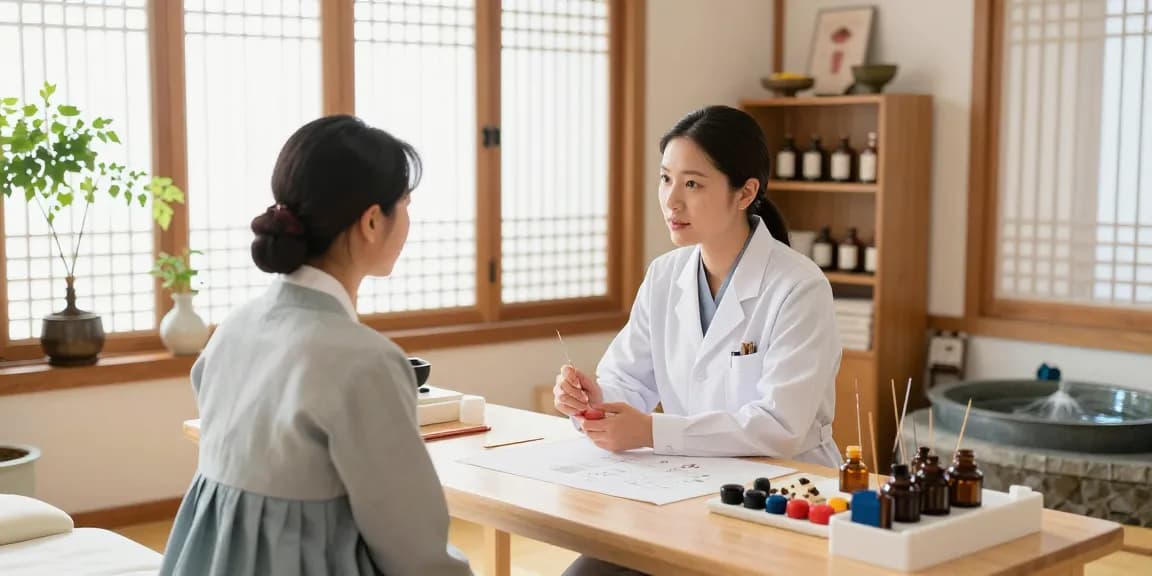 Consultation at 수원한의원 highlighting traditional medicine practices and patient-centered care.
