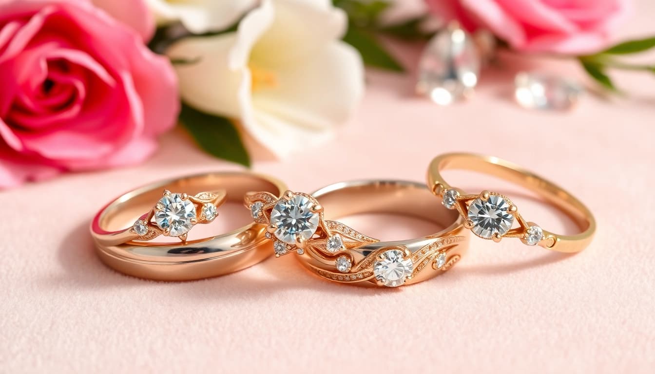 Showcase dazzling wedding rings highlighting unique designs and sparkling details.