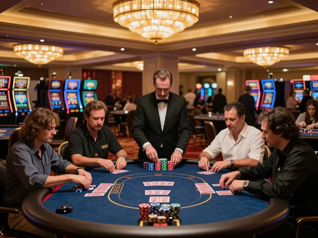 Players enjoying card games at cm88-yu casino floor, showcasing excitement and strategic gameplay.