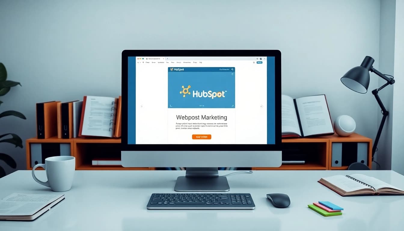 Designing a HubSpot marketing email in a vibrant digital marketing workspace.