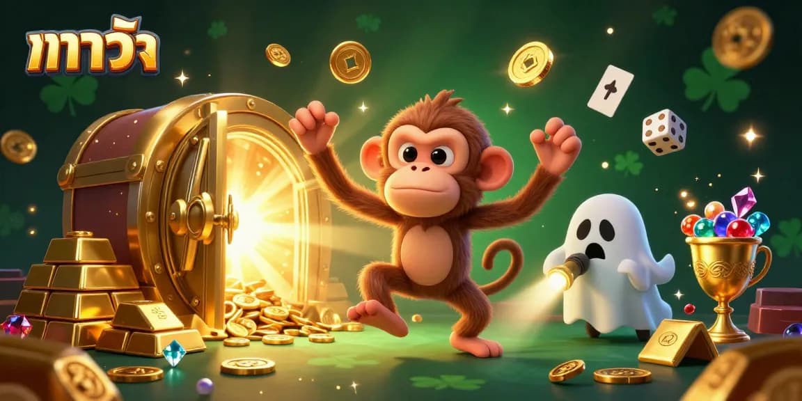 Engage in thrillingบาคาร่า action with a mischievous monkey and a curious puppy in a vibrant casino.