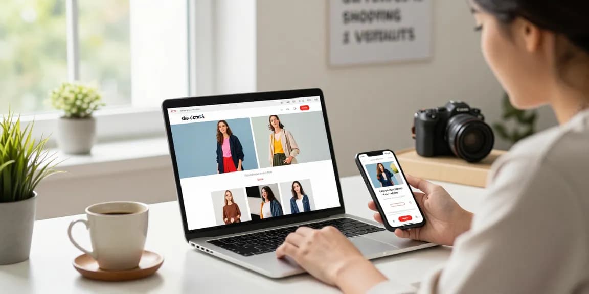 Engaged shopper exploring secure fashion options on shs-dome5.com in a comfortable home office.
