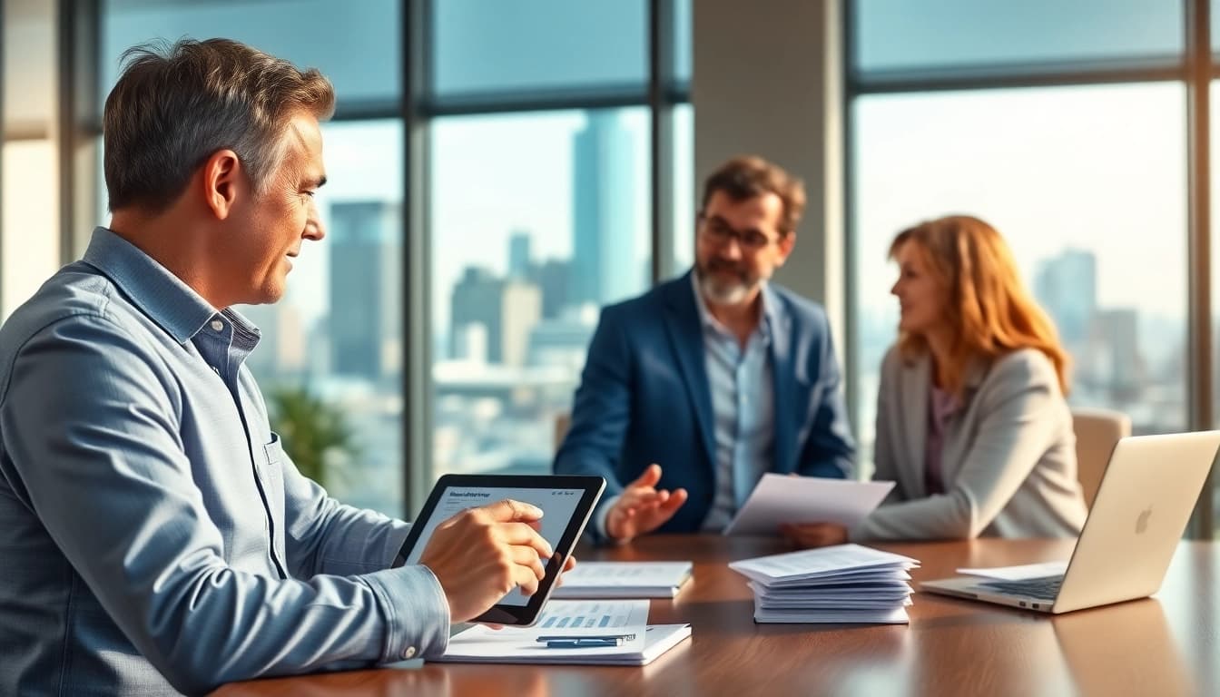Couple receiving retirement planning San Antonio consultation from a professional financial advisor in a modern office