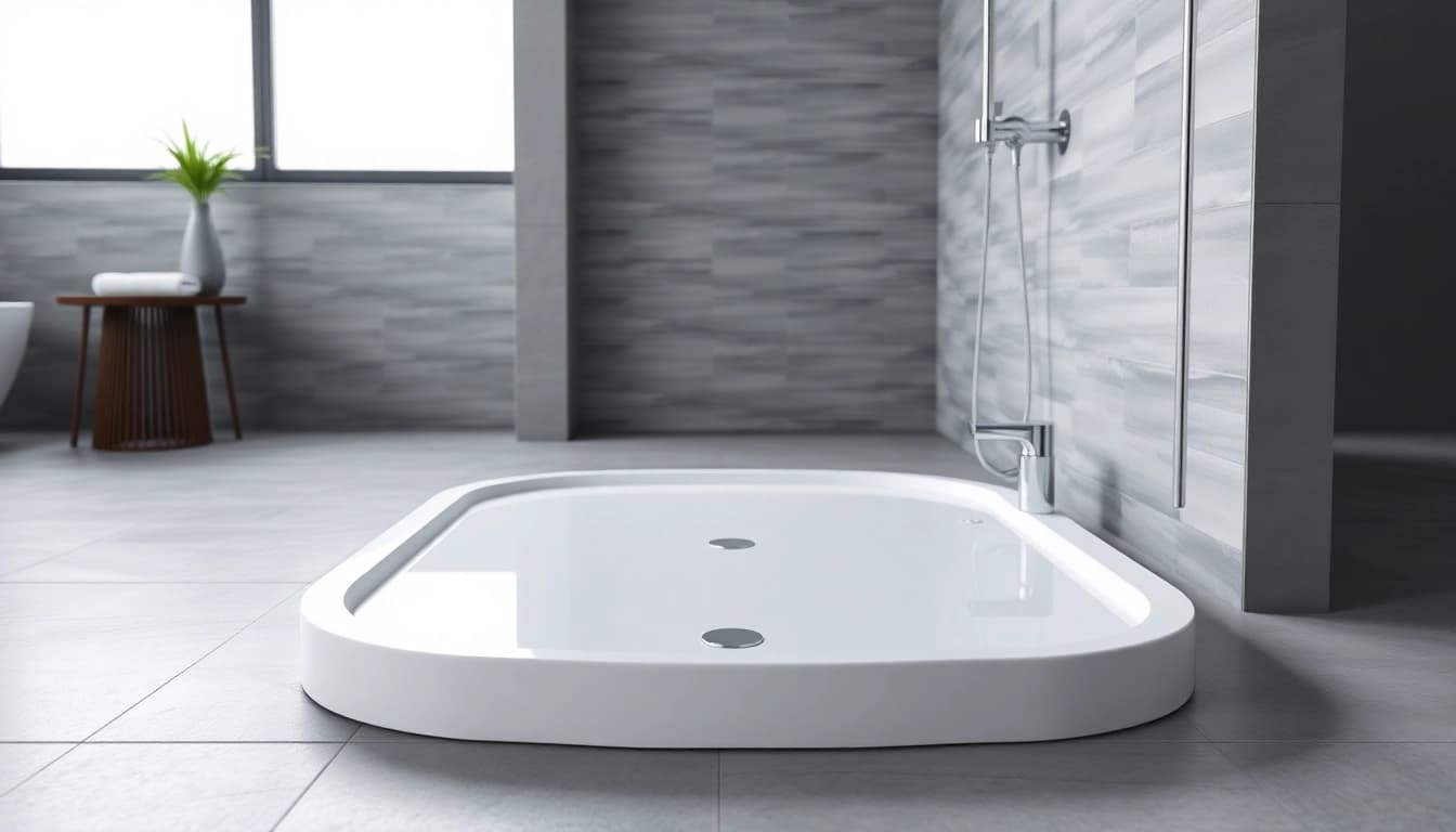 Show shower base showcased in a modern, well-lit bathroom setting.