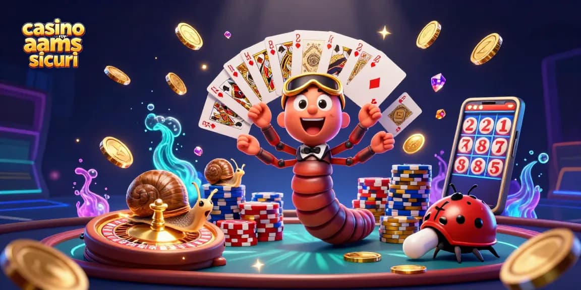 Gioca nei migliori casino non AAMS sicuri, circondato da esotiche carte e fiches in un'illustrazione vivace.