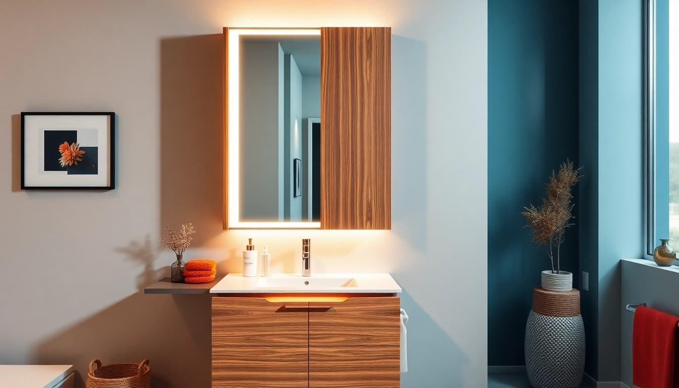 Transform your space with a stylish bathroom cabinet with mirror and light featuring integrated lighting.