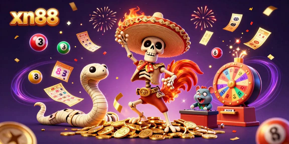 Experience the excitement of xn88 with vibrant lottery elements and engaging characters in a lively casino setting.