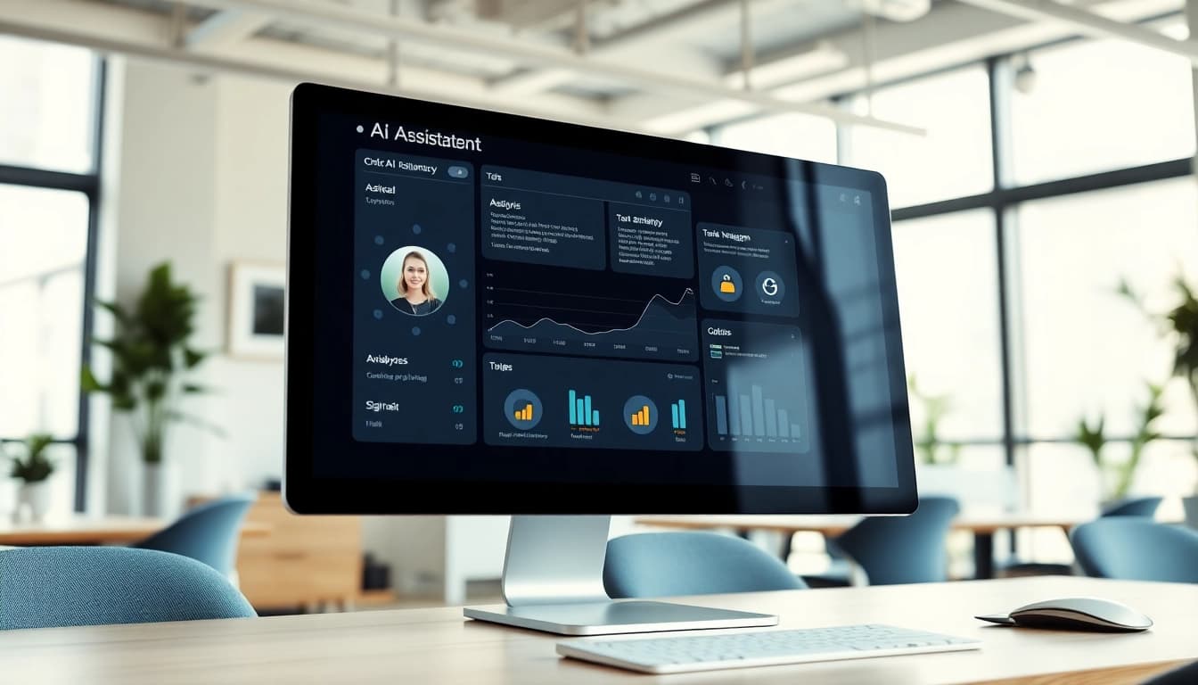 Engaging depiction of an enterprise assistant platform enhancing productivity in a professional workspace.