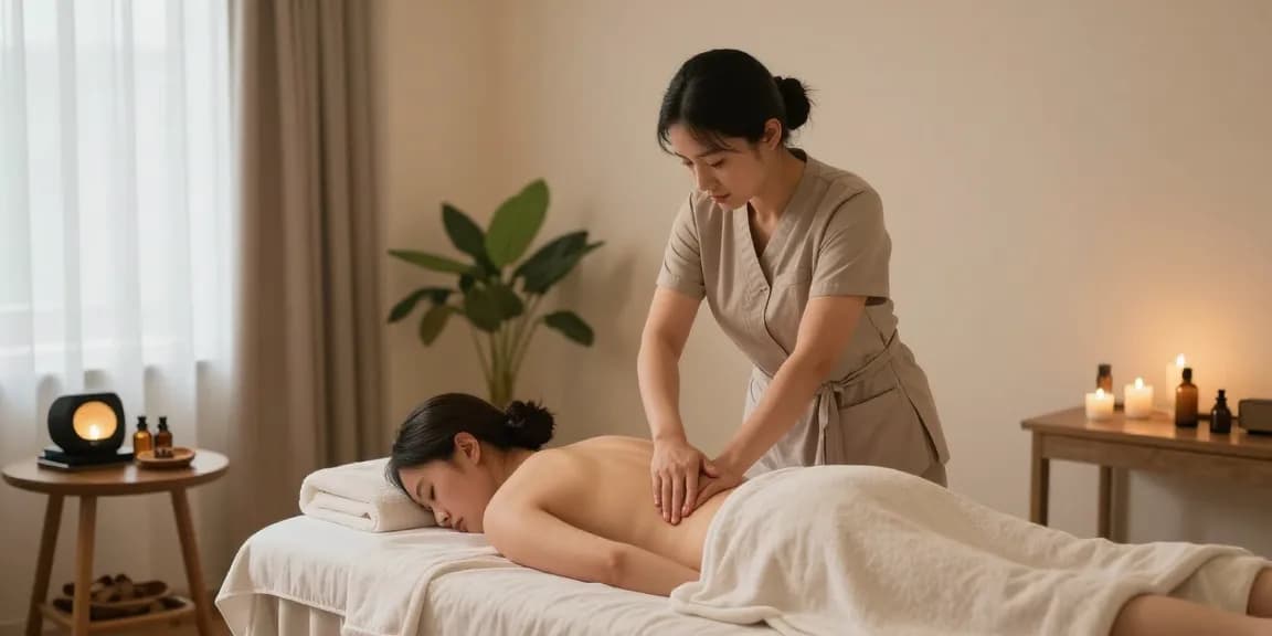 Relaxing Swedish massage therapy scene at makangs.com spa with warm lighting and tranquil atmosphere.