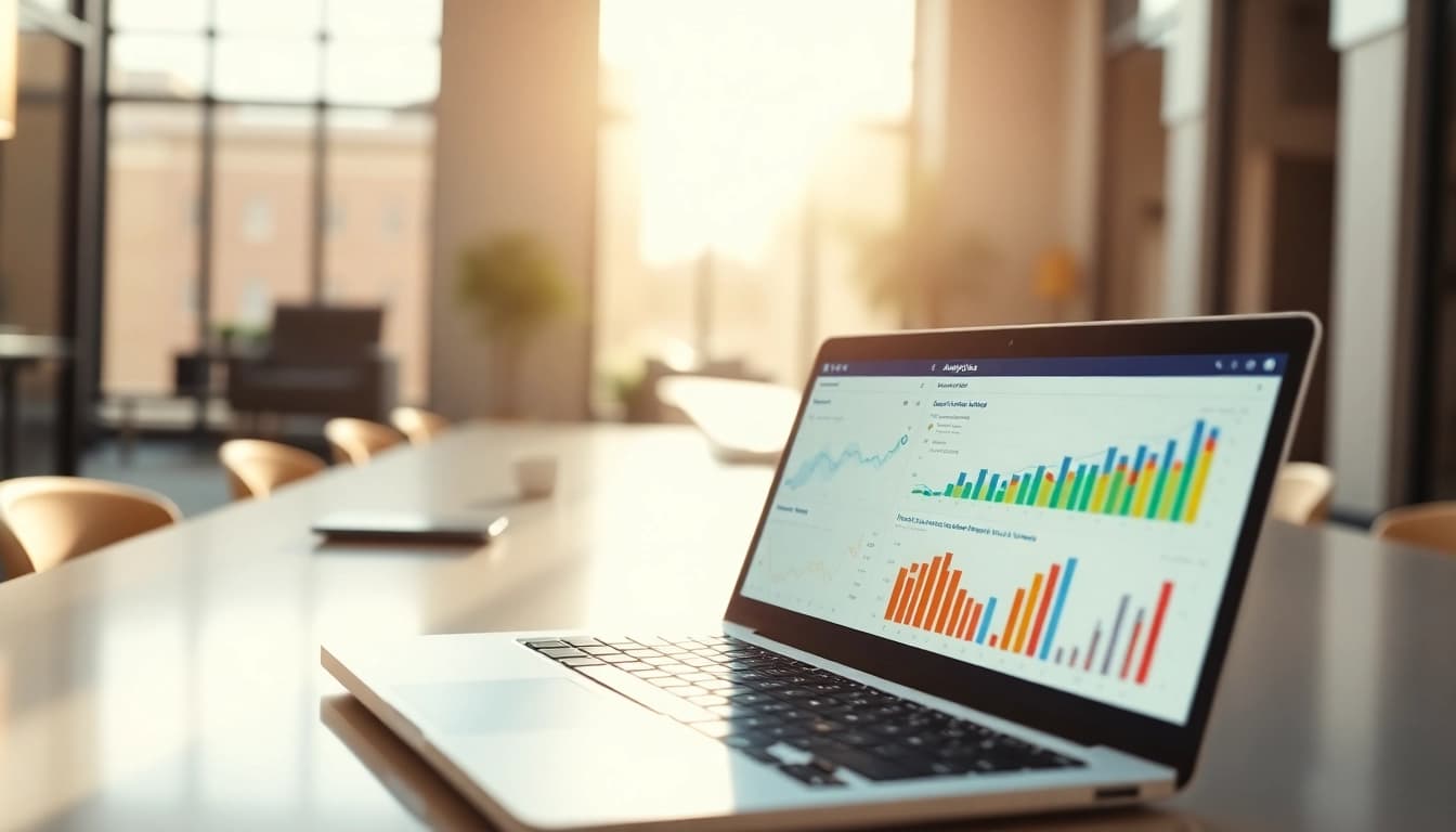 Monitor displaying the best smm panel analytics and metrics in a bright office setting.