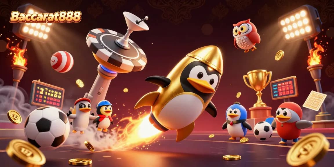 Baccarat888 gaming experience with golden penguin and exciting casino visuals.