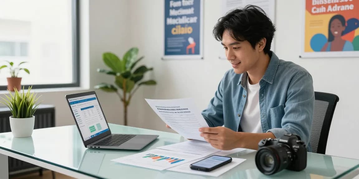 Entrepreneur exploring instant merchant cash advance options in a modern office setting.
