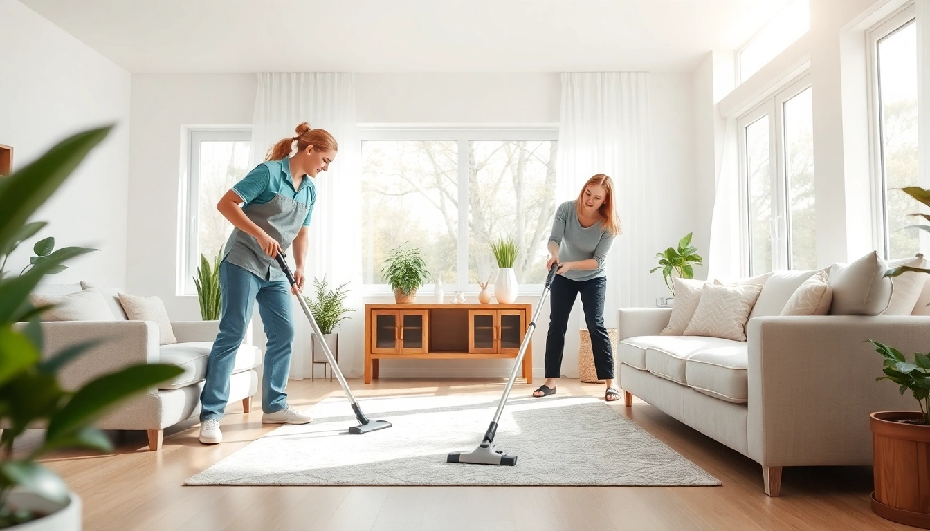 Enhance your home with a professional Cleaning Service team at work in a bright living room.