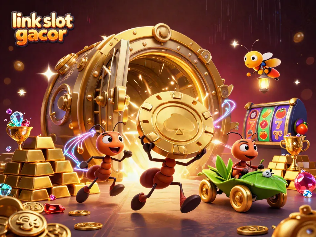 Experience the thrill with link slot gacor in a dynamic 3D cartoon heist scene.