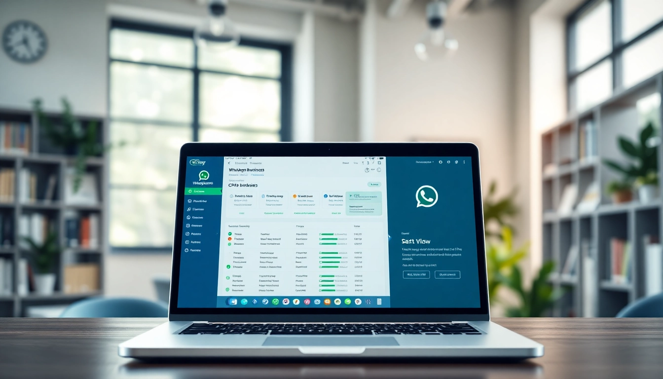 Optimizing client engagement with WhatsApp Business CRM displayed on a laptop in a modern workspace.