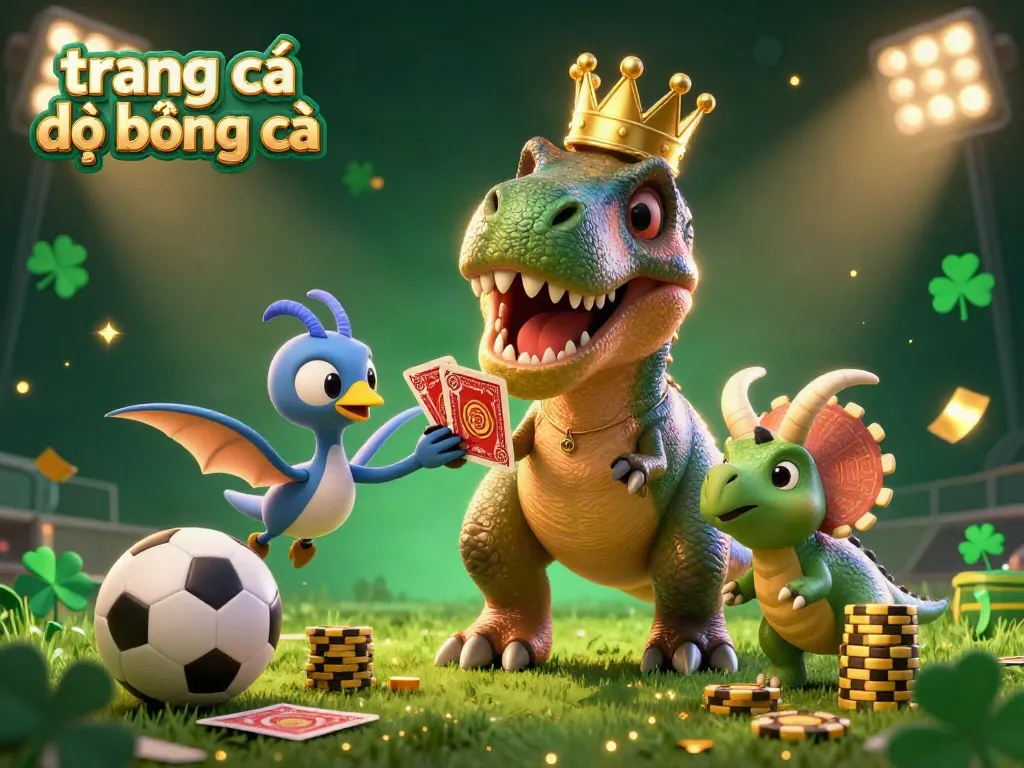 Khám phá trang cá đọ bóng đá với T-Rex, trợ lý pterodactyl và triceratops cùng với các yếu tố thể thao.