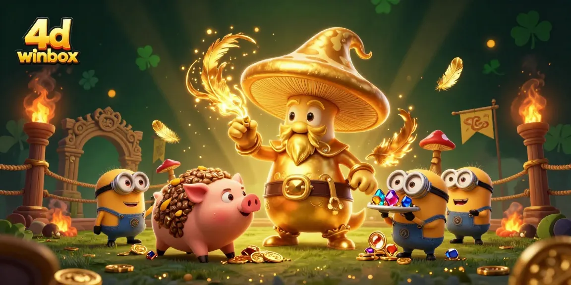 Experience 4d winbox magic as the wizard conjures golden treasures in a dynamic casino scene.
