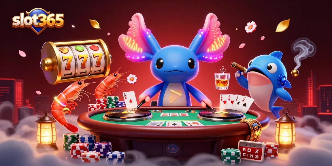 Engage with slot365 in this dynamic 3D casino scene featuring vibrant characters and thrilling games.