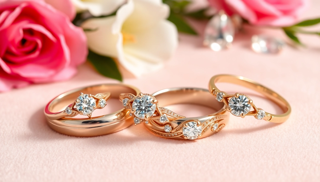 Showcase dazzling wedding rings highlighting unique designs and sparkling details.