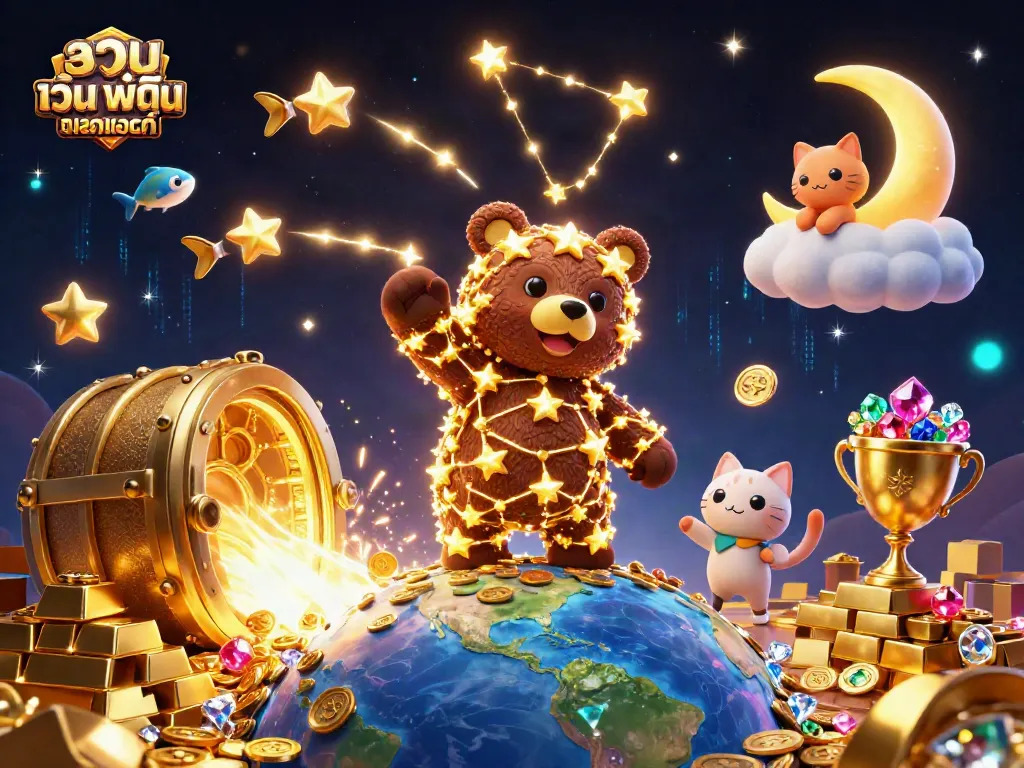 ภาพประกอบ 3D เพื่อแสดงการเล่นสล็อตออนไลน์ รวม เว็บ พนัน ออนไลน์ ที่เต็มไปด้วยการลงทุนทองคำ.