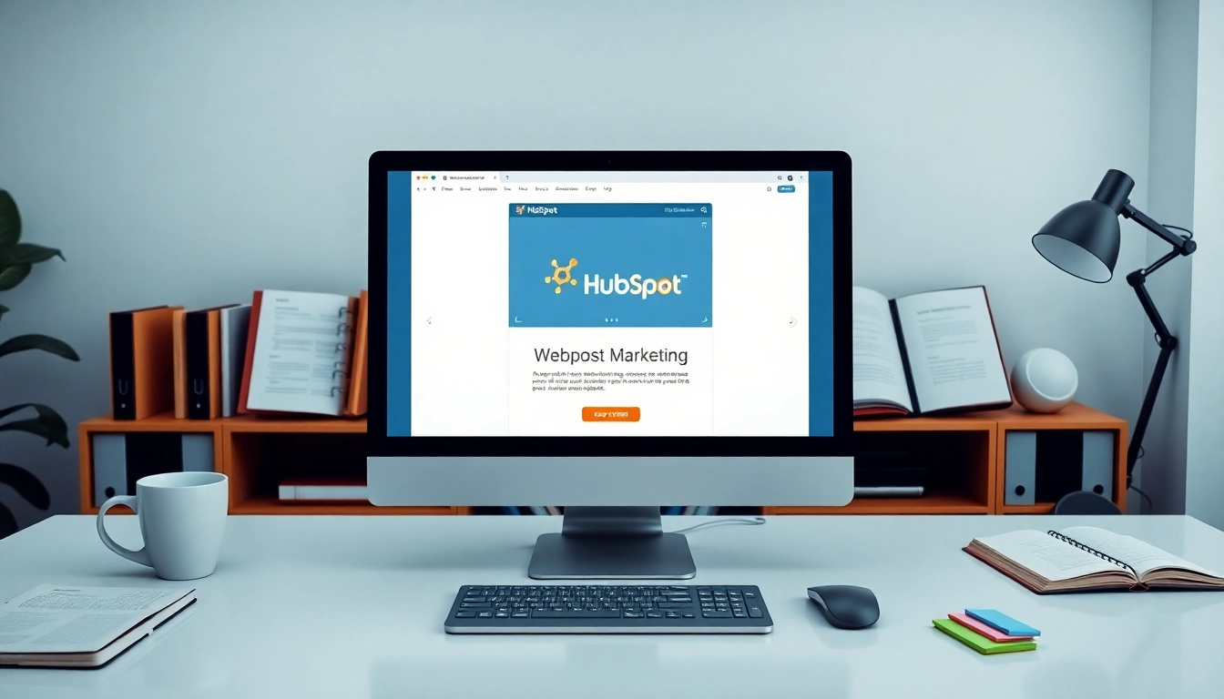 Designing a HubSpot marketing email in a vibrant digital marketing workspace.