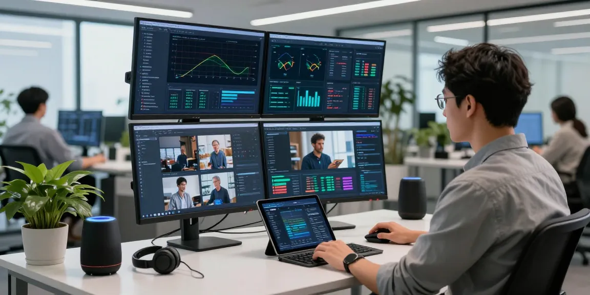Data scientist using an ai image detector in a modern workspace to analyze AI-generated content.