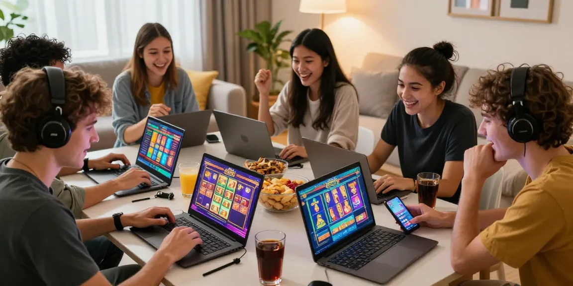 Menampilkan pengalaman bermain cipung138 slot online yang seru dengan teman-teman di ruang tamu yang nyaman.
