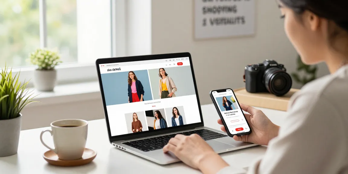 Engaged shopper exploring secure fashion options on shs-dome5.com in a comfortable home office.