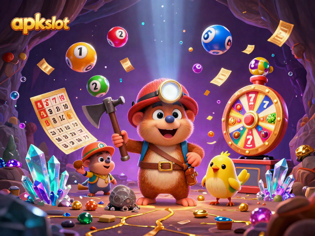 Engage with apk slot excitement in a vibrant 3D scene filled with colorful gambling elements.