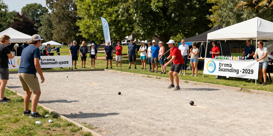 Turnamen petanque komunitas di fopikotagorontal.org, atlet beragam latar belakang berkompetisi sambil menyaksikan tamu yang antusias.