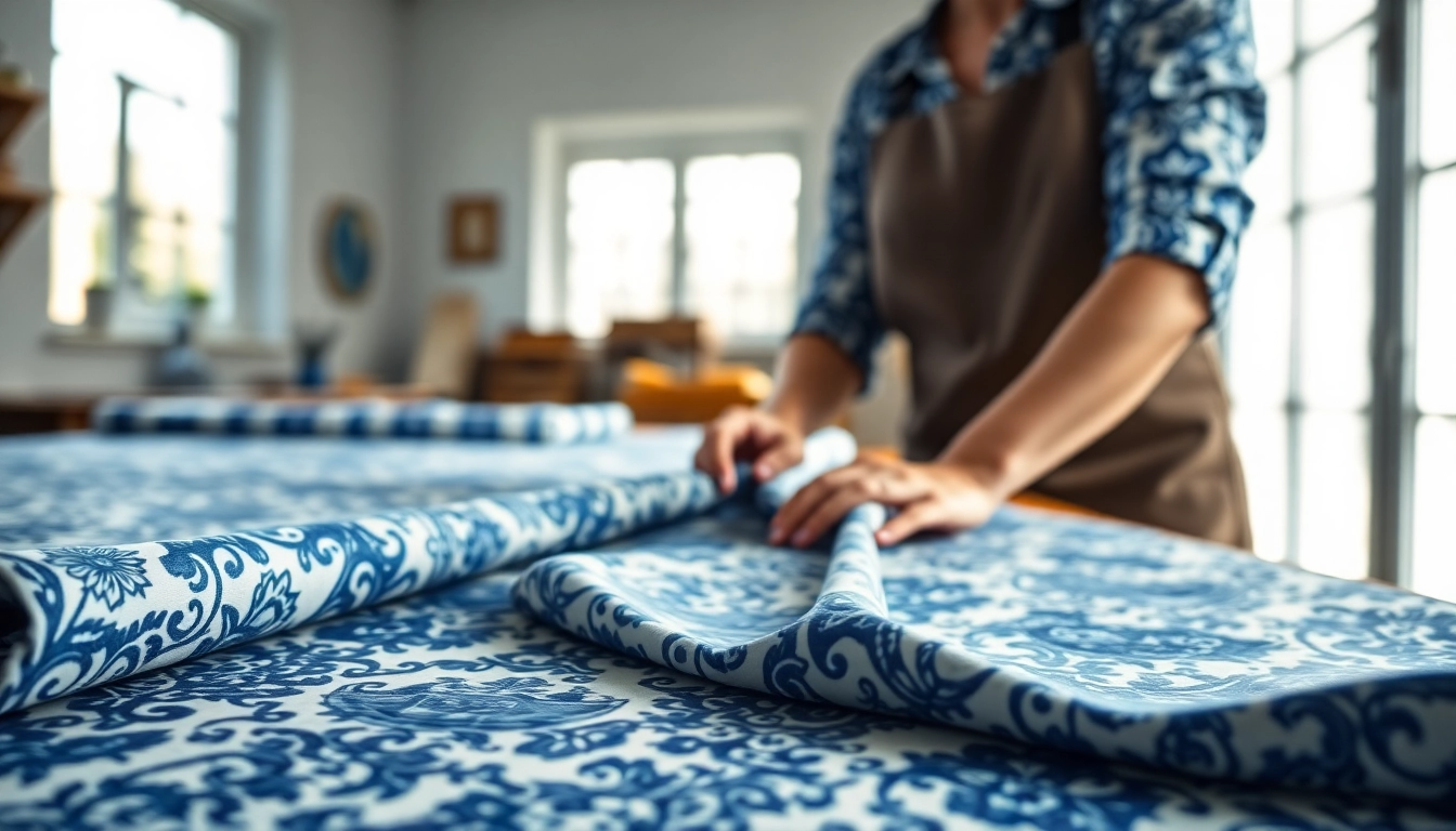 Delfts blauwe stof met prachtige patronen in een handgemaakte sfeer.
