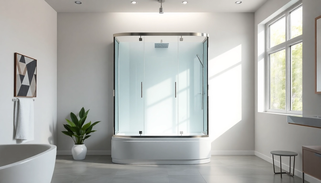 Duschkabine 90x90 komplett in einem modernen Badezimmer, mit glatten Glasflächen und eleganten Zubehör.