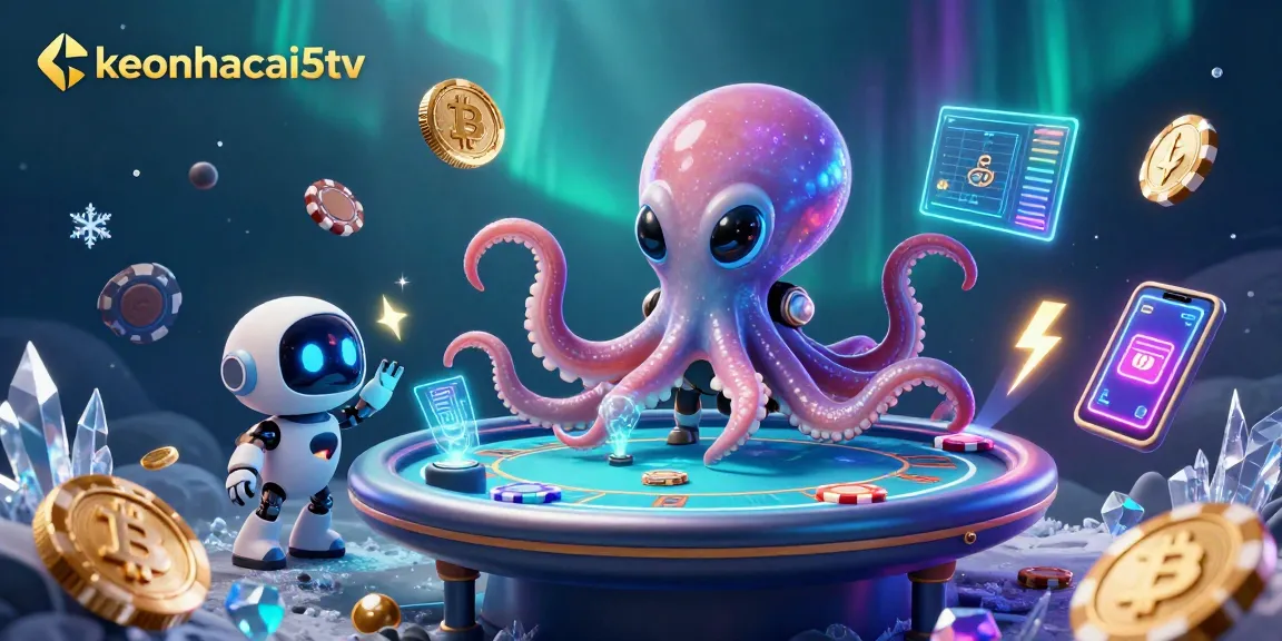 Engage with keonhacai5tv through a vibrant display of gambling excitement with futuristic elements.