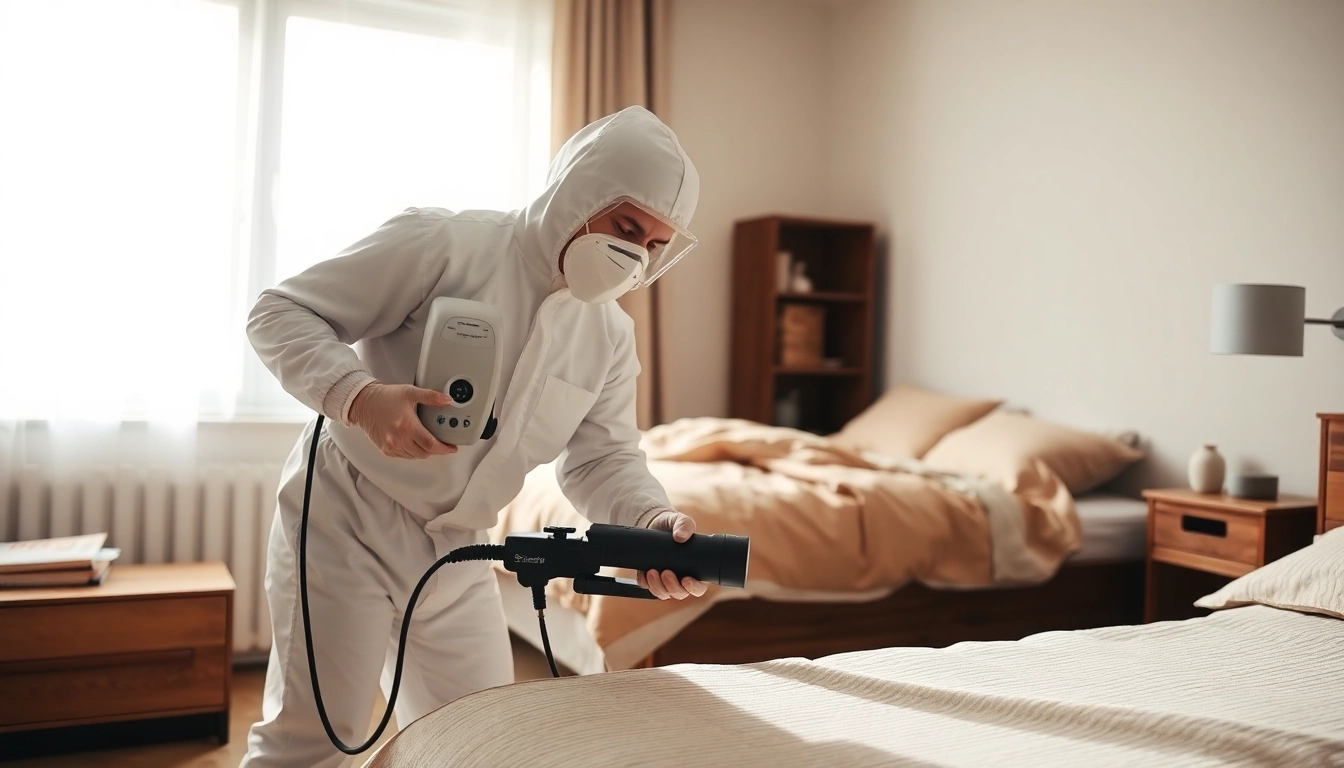 Offering efficient bed bug services near me with a detail-oriented exterminator in action.