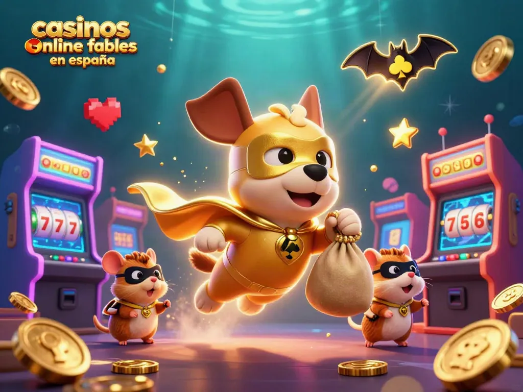 Imagina casinos online fiables en España con un perro superhéroe y un hámster en un mundo lleno de monedas de oro y tragamonedas.