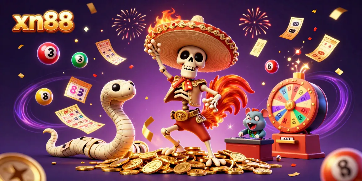 Experience the excitement of xn88 with vibrant lottery elements and engaging characters in a lively casino setting.
