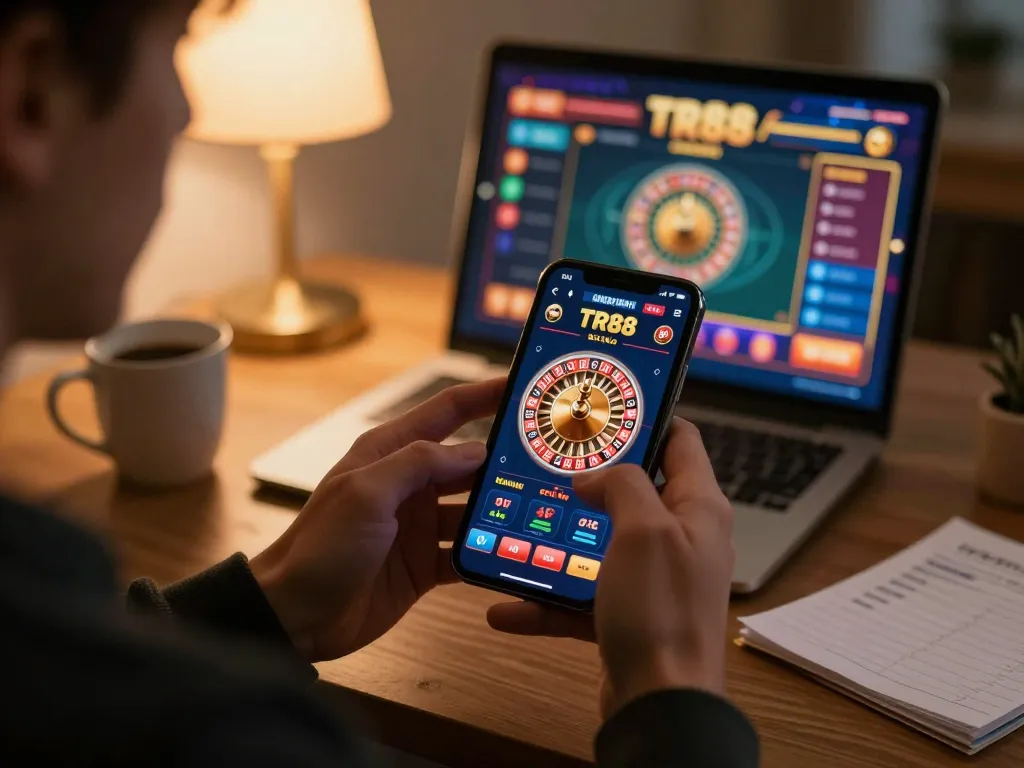 Player enjoying the TR88 app while strategizing for online casino success.