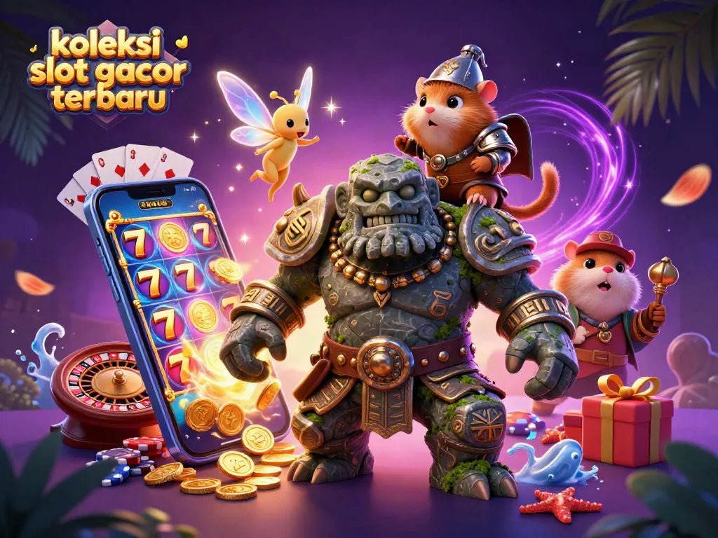 Koleksi slot gacor terbaru menampilkan karakter kartun di kasino, dengan elemen slot berkisar di sekelilingnya.