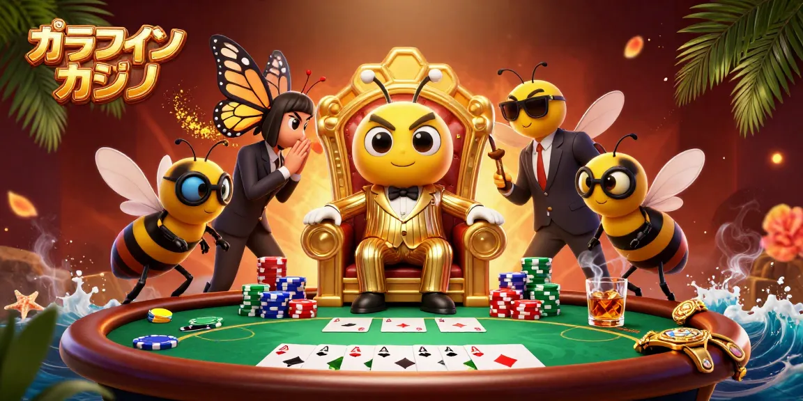 オンラインカジノの活動を描いたイラストで、豪華なPokerゲームが展開されています。
