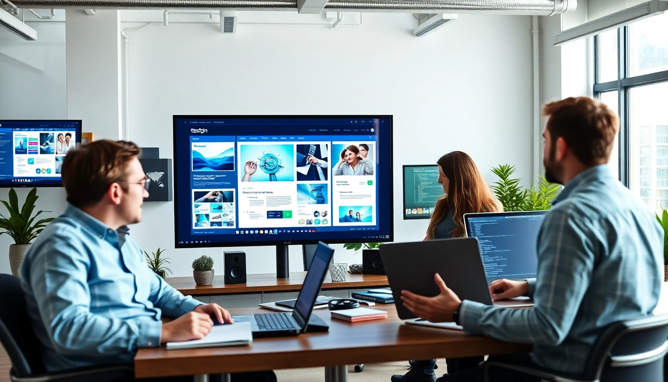 Creating engaging web design edmonton with a collaborative team in a modern workspace.