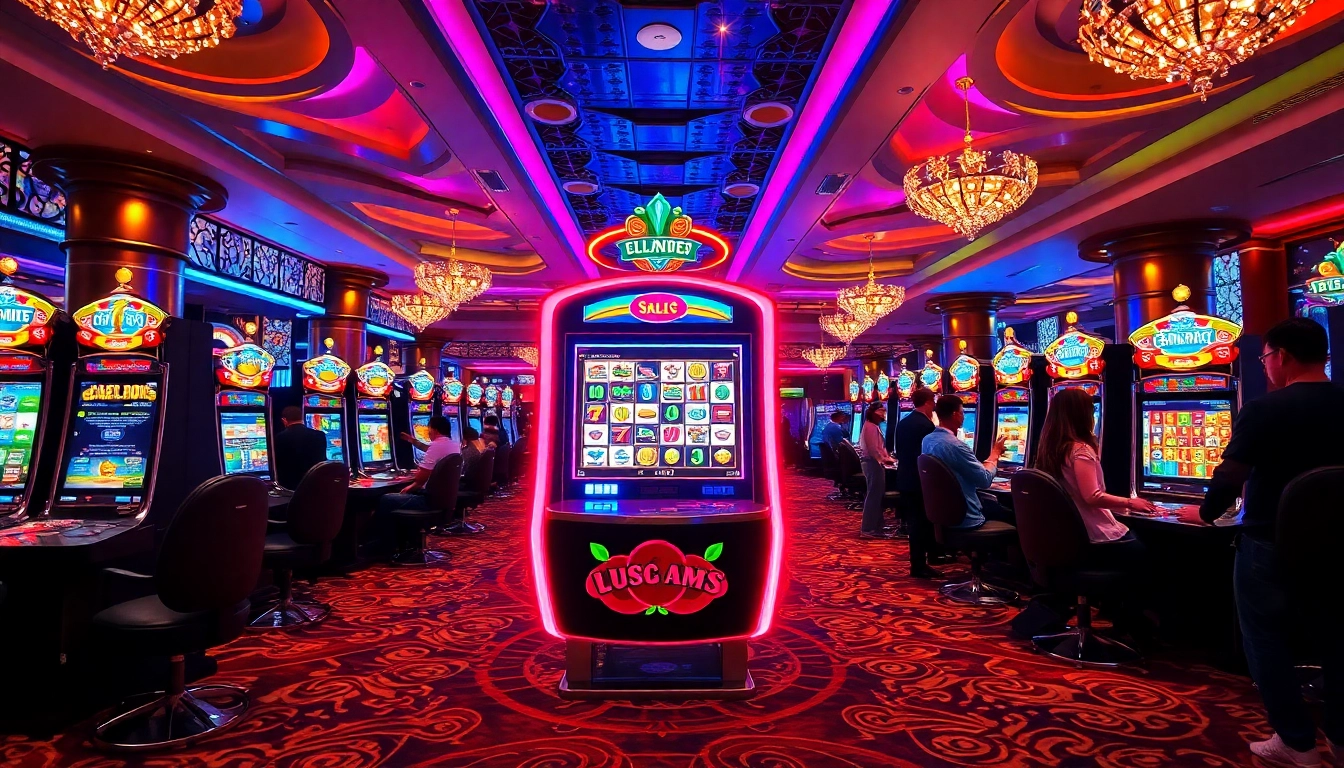 Rasakan sensasi bermain di slot deposit pulsa tanpa potongan dengan adegan permainan seru yang menampilkan mesin slot mewah.