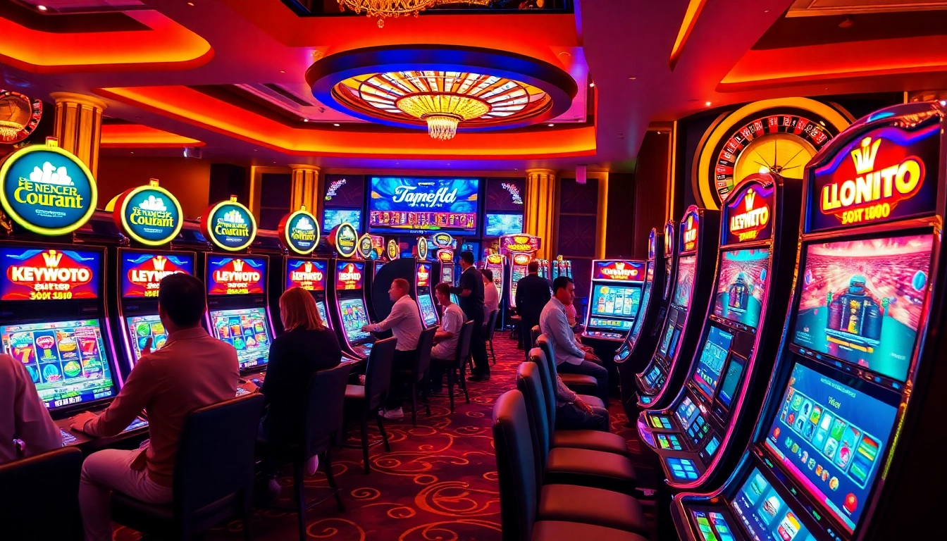 Engaging players enjoying slot demo scatter hitam on vibrant machines in a lively casino.