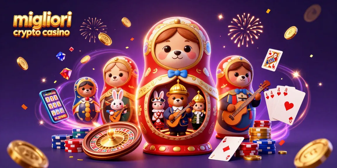 Scopri i migliori crypto casino mentre giochi con i fortunati orsacchiotti della Matrioska in un'atmosfera festosa.