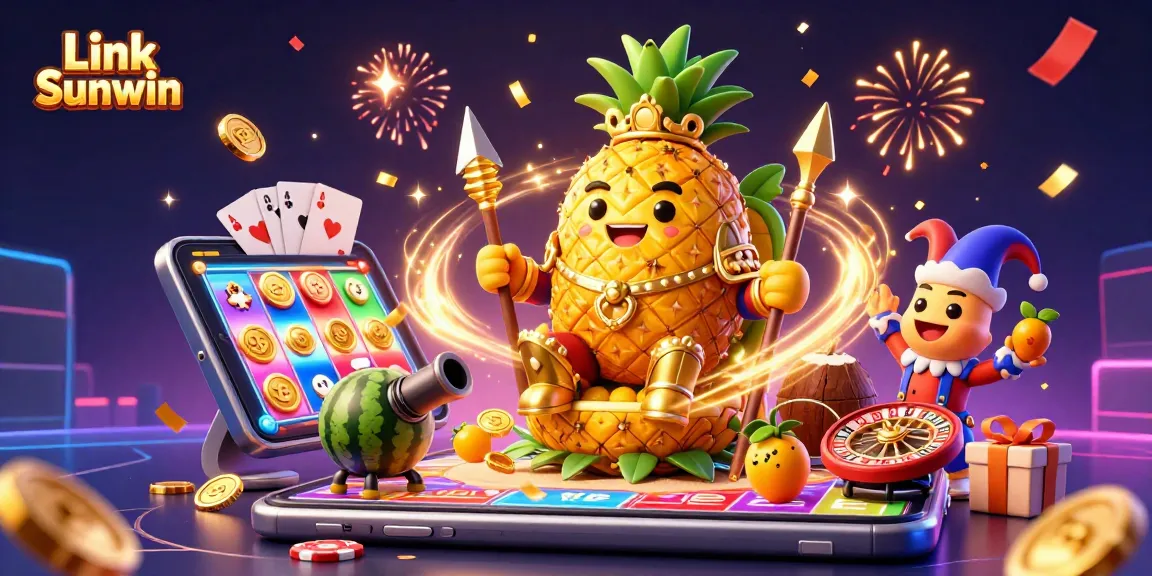 Experience Link Sunwin's vibrant casino energy with a golden pineapple king and dynamic game elements.
