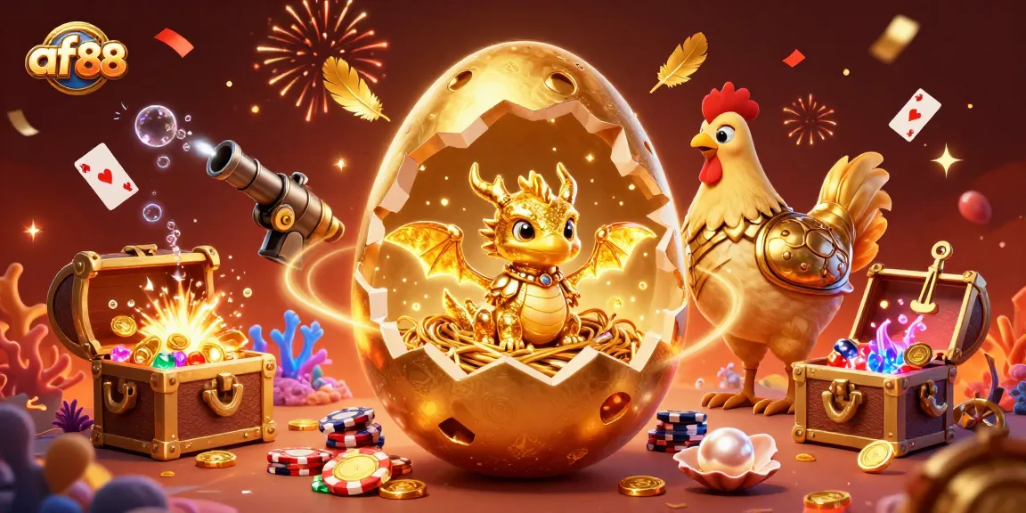Win big with af88 in this vibrant online casino illustration showcasing golden rewards and gaming excitement.