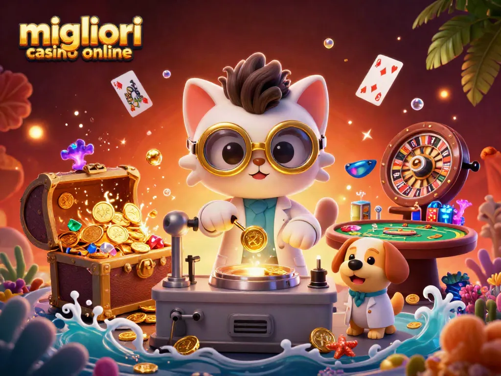 Scopri i migliori casino online mentre i personaggi animati creano una macchina per monete d'oro.