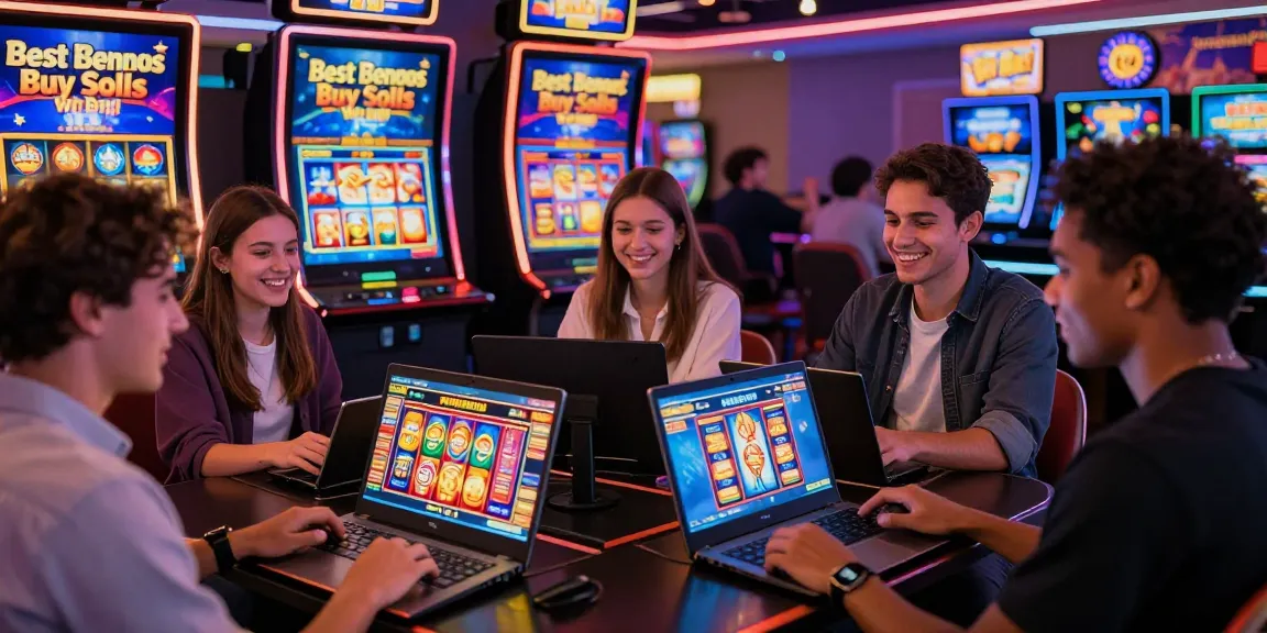 Engaged players at https://aboutderbyshire.co.uk enjoying bonus buy slots in a neon-lit casino.