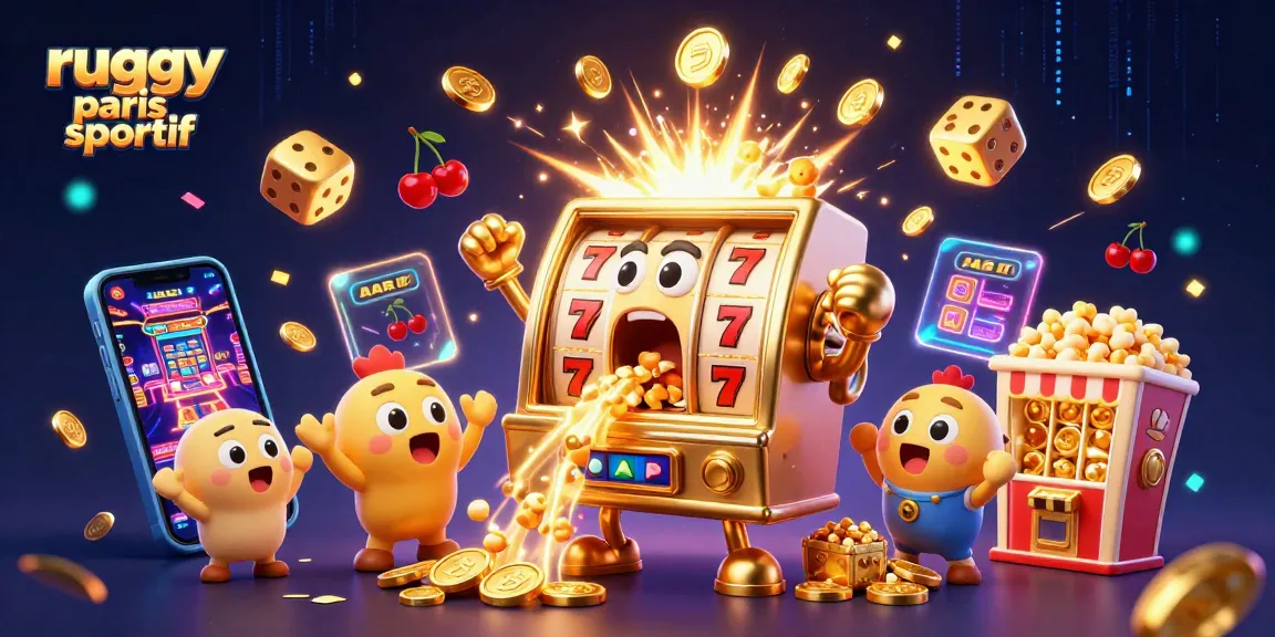 Pariez sur le rugby paris sportif avec une machine à sous dorée animée célébrant ses jackpots.