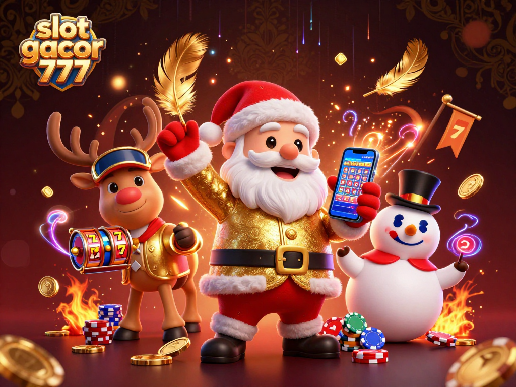 Experience slot gacor 777 with Santa and friends in a vibrant casino scene filled with jackpots and energy.