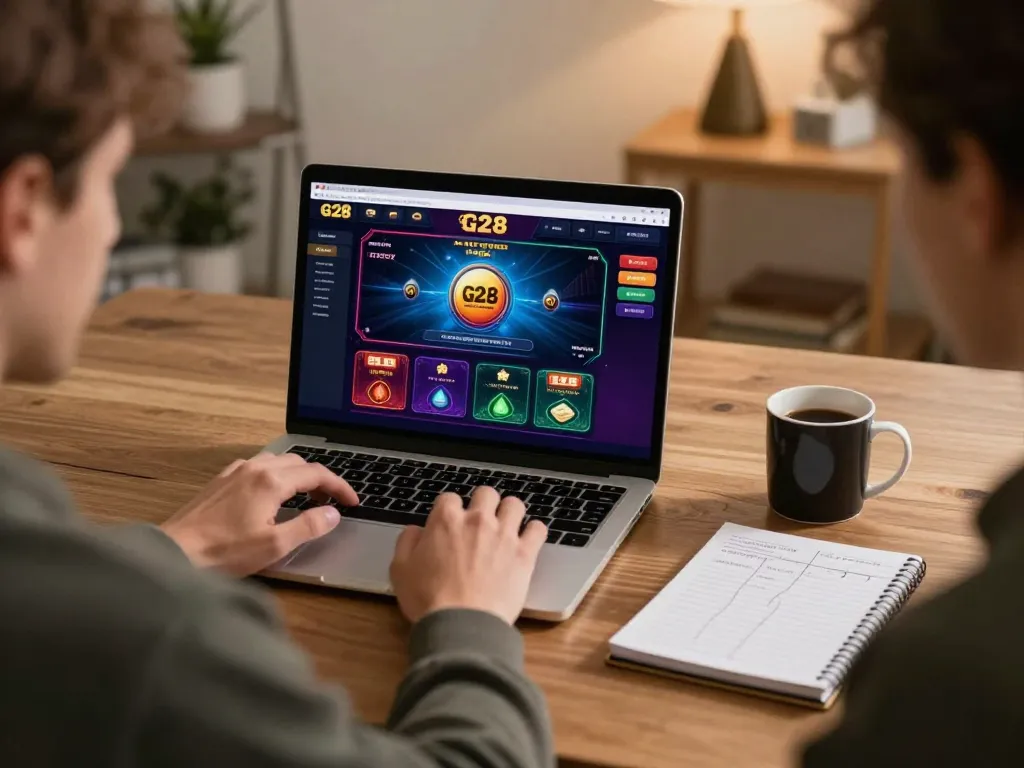 Player strategizing on g28 online casino game at a cozy desk